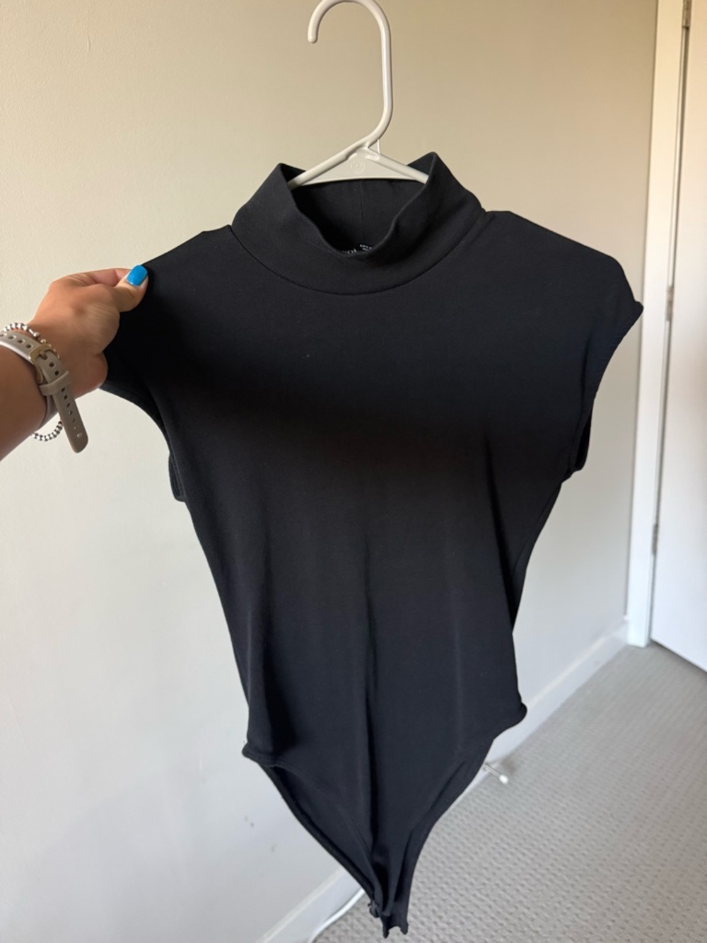 Zara Black Mock Neck Cap Sleeve Bodysuit